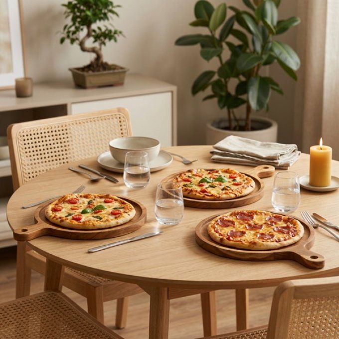 Assiette a pizza en bois de Teck25cm