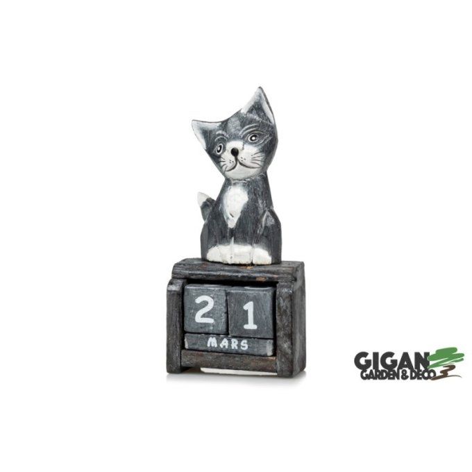 Calendrier en bois - Chat noir 13x7 cm