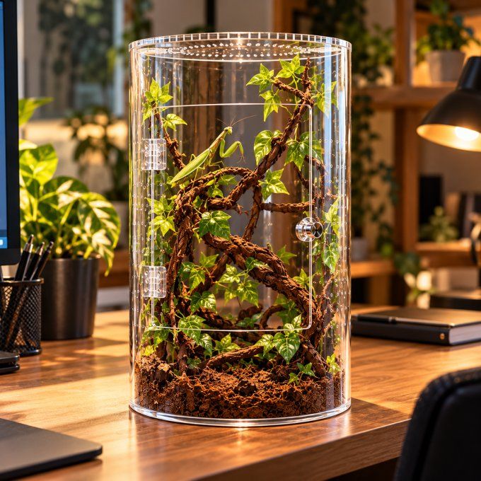 Kit Mante Religieuse PREMIUM – Terrarium GigaView Cylindrique 33,5 cm