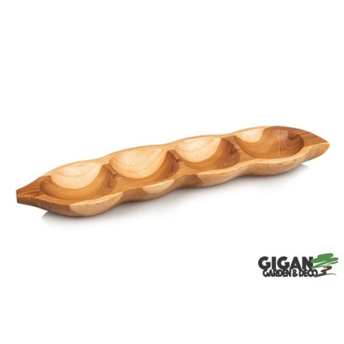 Plat apéritif bois teck 4 compartiments 54 cm
