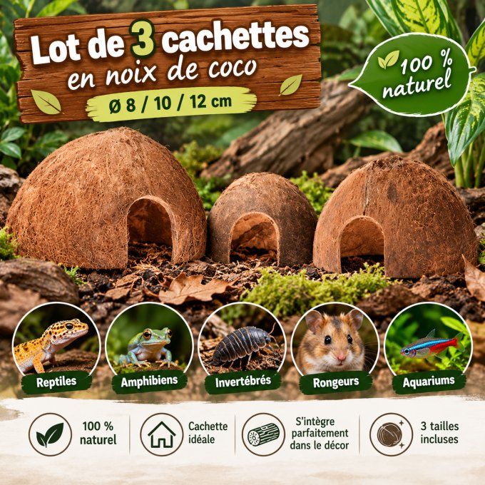 Lot de 3 cachettes en coco