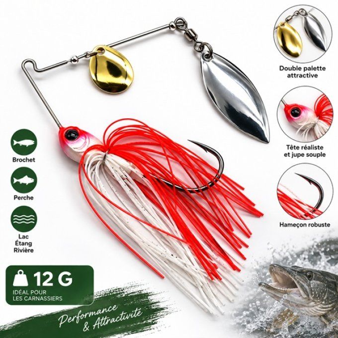 ? Spinnerbait 12 g à double palette – Leurres carnassiers