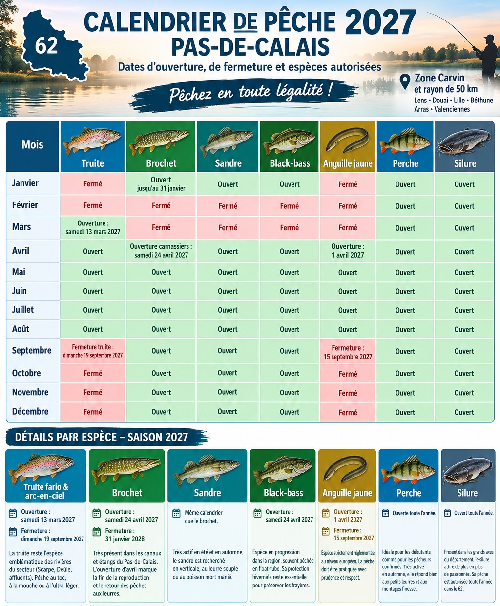 alt="Calendrier de pêche 2027 – dates d’ouverture, tailles légales et périodes autorisées dans le Pas-de-Calais